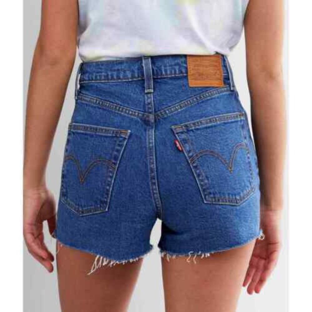 Levi’s Premium Ribcage Shorts Blue Button Fly Raw Hem Super High Rise 24